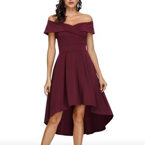 JASAMBAC Women's Off Shoulder High Low A Line Cocktail Dress - Large